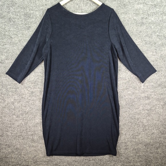 Chico's Dresses & Skirts - Chico's Travelers Sz 2 US 12 Navy Blue Slinky Midi Dress Crew Neck 3/4 Sleeve